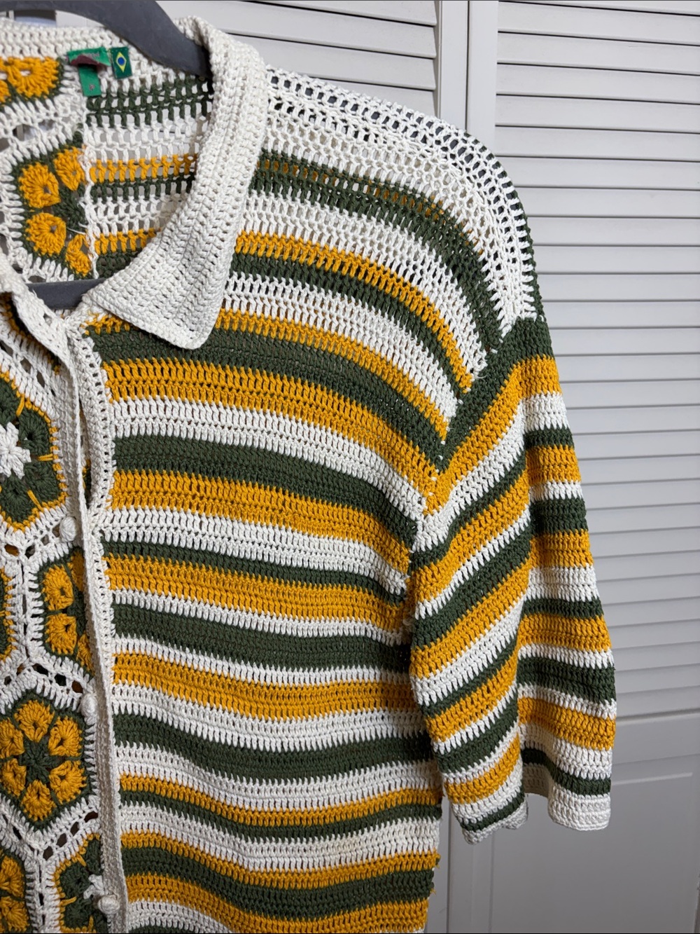 FARM Rio Cream, Mustard & Olive Crochet Button-Up Sweater - Picture 7 of 16